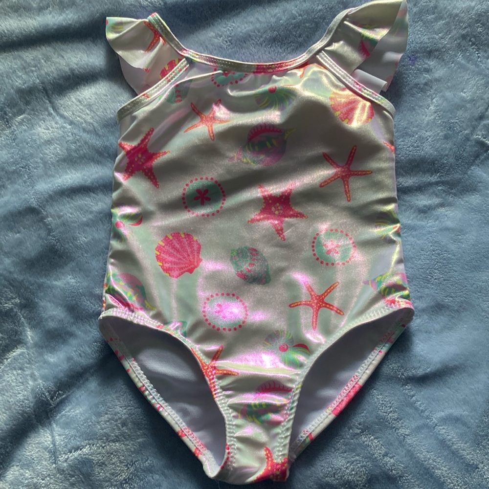 Metallic sheen seashell toddler swimsuit